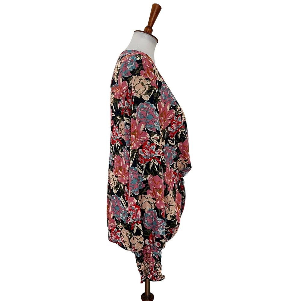 Leyden Womens Faux Wrap Floral Blouse Long Sleeve Pink L Large - Picture 2 of 8
